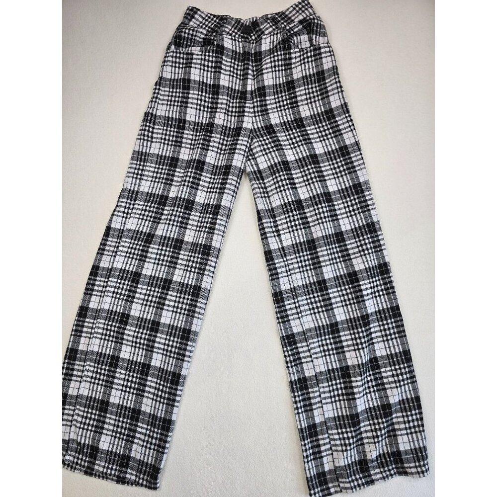 Nasty Gal Wide Leg Plaid Flannel  Pants Size 4 Black & White